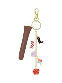 Customized Name/Tex Lip Gloss Tube With Keychain And Fun Charm, Lipstick Holder Keychain, Features Candy, Balloons, Faces, Shoes, And Flower Ornaments, Portable Lip Gloss Case Keychain, Multifunctional Lipstick Refill Container, Portable Lipstick Tube, Must-Have For Fashionistas, Suitable For Travel, Valentine's Day & Festival Gifts, Personalized Gifts, Unique Gift For Your Girlfriend, Couple, Bride, Bridesmaid, Family - Multicolor - View 10