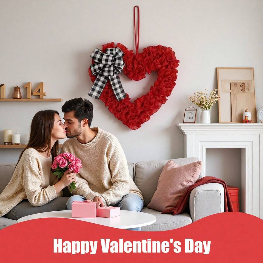 Valentine's Day Decorative Hanging Wreath, Heart-Shaped Wreath For Front Door, Outdoor Wedding Decor - Multicolor - View 1