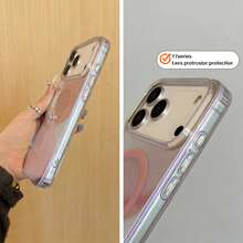 Funda de teléfono transparente con degradado láser holográfico, compatible con iPhone 17/17 Pro/17 Air/17 Pro Max, diseño magnético, compatible con iPhone 16 Pro Max/15/14/13 Pro Max - Simple (magnético) - Ver 5
