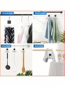 4 Pieces Large Capacity Multi-Purpose Belt Hanger, Rotatable Wooden Belt Rack Wardrobe Organizer, Suitable For Belts, Bras, Tank Tops, Ties, Scarves, Stainless Steel Hanging Storage Hooks, Fashionable Wardrobe Accessories - 4 gói - Xem 8