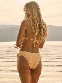 Summer Resort Vacation Beach Western Gingham Ruffle Bikini Set With Swim Bag - Yellow - View 11