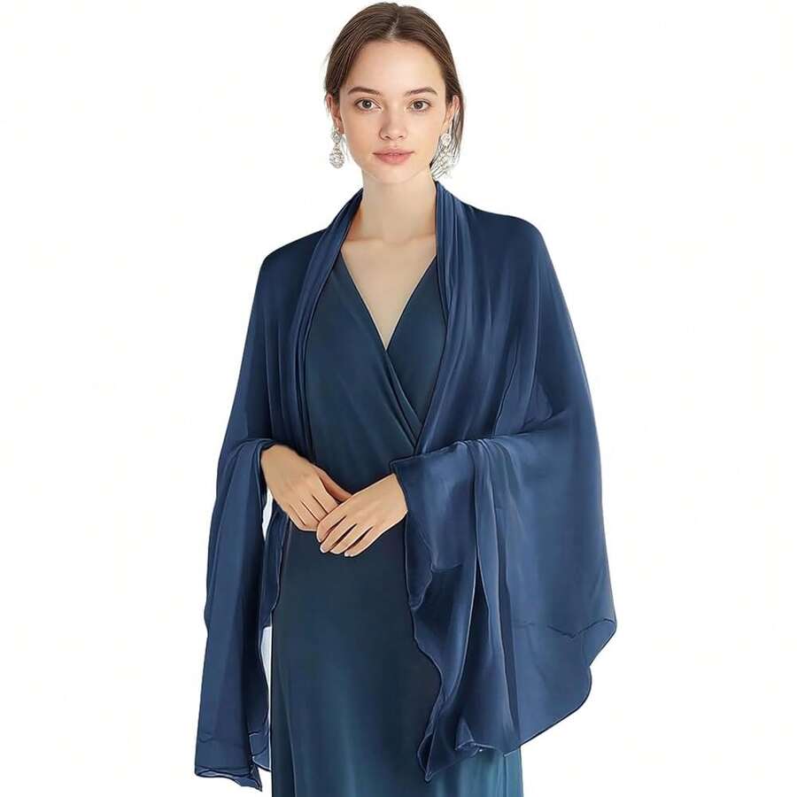 P Pothuiny Women Chiffon Sheer Shawl Wraps For Evening Dresses, 79inchx24inch Lightweight Soft Chiffon Scarfs Wedding Party Bridal,79inchx24inch,NavyBlue - 海軍藍 - 查看 1