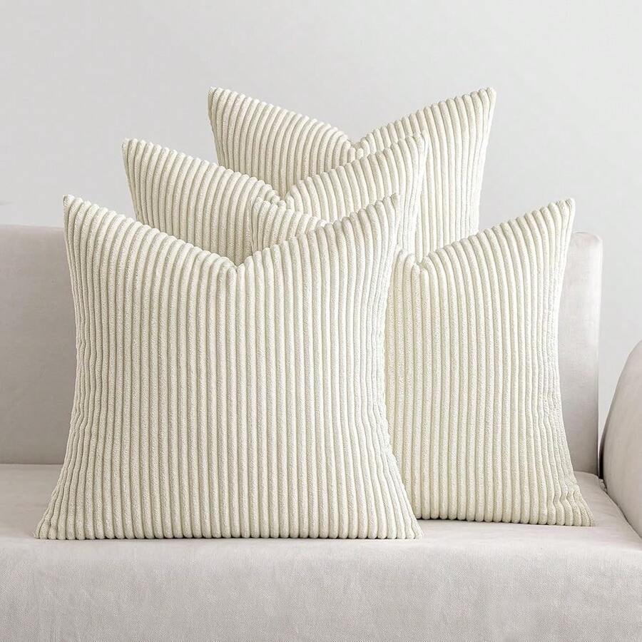 [Free Shipping]MIULEE Boho Farmhouse Throw Pillow Covers 18x18 Inch Set Of 4 Mordern Nordic Cushion Covers Soft Corduroy Christmas Home Decor For Couch Bed Sofa Living Room Cream White - 奶油白 18吋 x 18吋 4件裝 - 查看 1