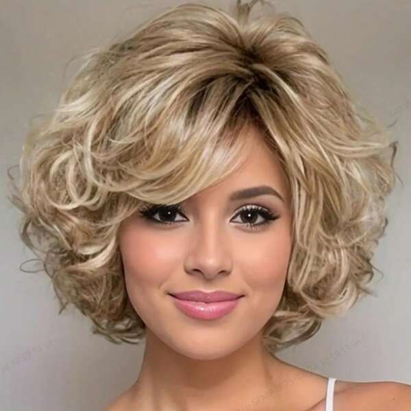 Peruca elegante ombré champanhe dourado com franja lateral, 1 peça, fibra resistente a altas temperaturas, touca de rede rosa, densidade de 150%, fácil de estilizar, adequada para todas as ocasiões, presente ideal de Ano Novo para mães.