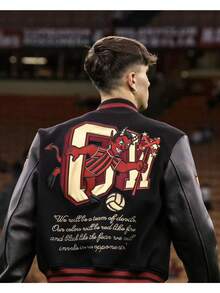 Jackets For Men,Retro Loose Embroidered Baseball Jacket, Motorcycle Racing Jacket, Couple Coat - 黑色 - 查看 2