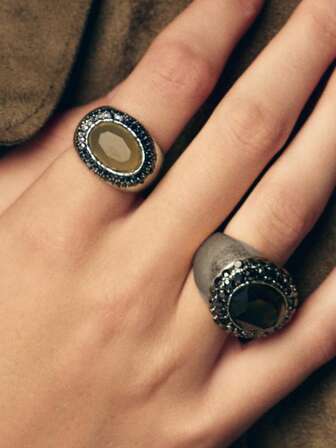 ZAA Oval Crystal Diamond Inlaid Open Ring, Antique Handmade Vintage Round Ring, Personalized Design Ring, Women's Jewelry Ring