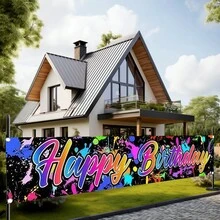 1 Stück Neon Geburtstag Outdoor Garten Dekorations Banner, Graffiti Geburtstag Hintergrund, für Geburtstagsfeierdekoration, Fotohintergrund Banner, Partydekoration, Innen- und Außenbereich Dekorations Banner