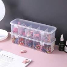 1 Peça Caixa de Armazenamento Transparente de Plástico com 5 Grades, Caixa de Armazenamento Transparente com Dobradiça, Organizador à Prova de Poeira com Tampa Articulada, para Presilhas de Cabelo, Faixas de Cabelo, Joias e Materiais de Costura, Organizador de Miudezas de Escrivaninha/Gaveta, Suprimentos de Armazenamento (com Adesivos Aleatórios)