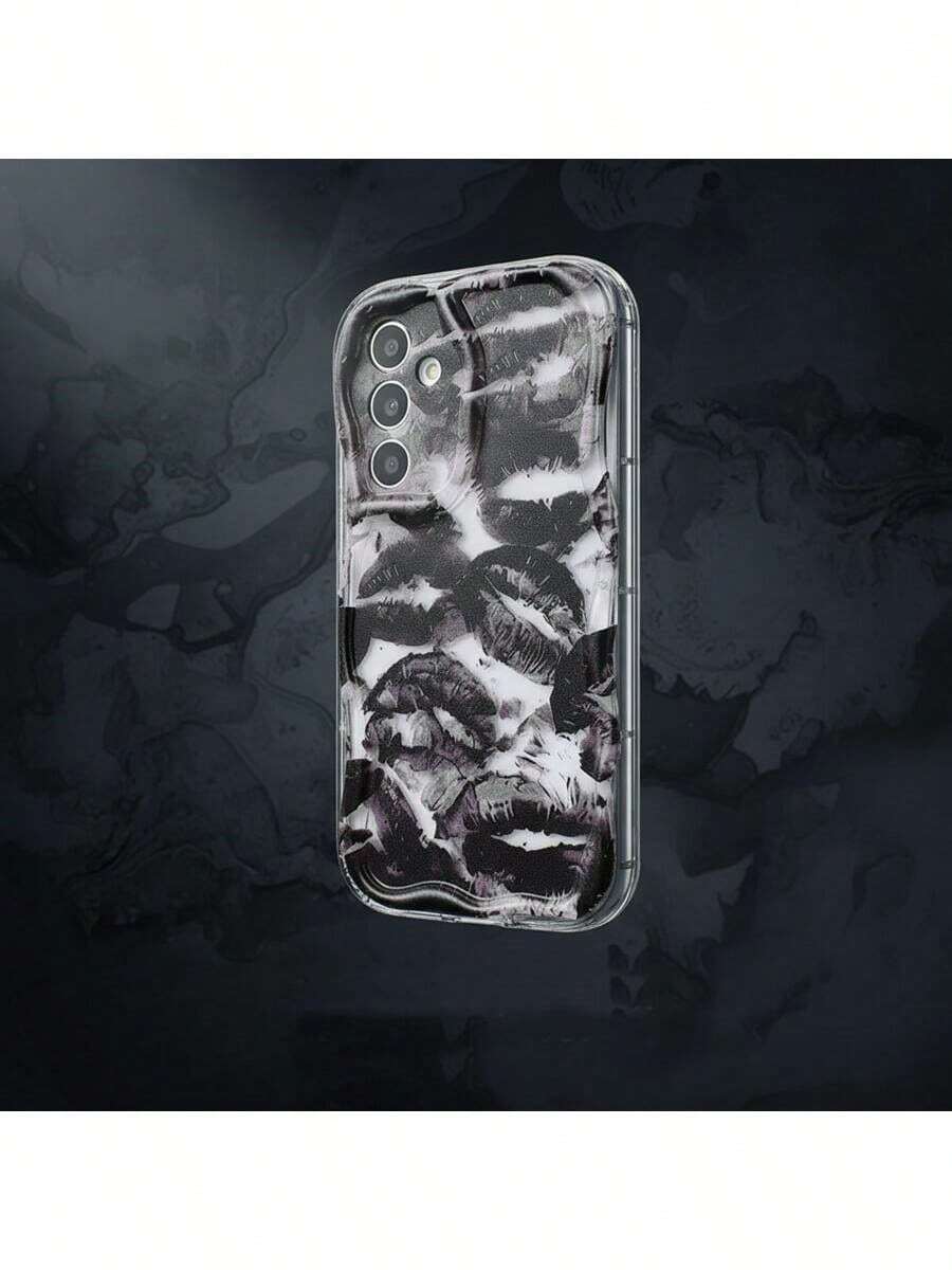 1 pieza Brillo de labios sexy semi-transparente con estampado de labios negros, Funda de teléfono con tinte refrescante y creativa, Compatible con teléfonos , Versión internacional, no la versión nacional - Negro - Ver 1