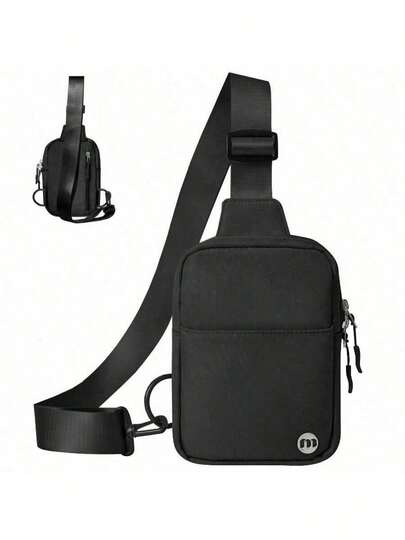 1pc Practical One Shoulder Chest Bag! Black Minimalist Appearance, Adjustable Shoulder Straps, Layered Storage, Single Shoulder Crossbody Design, Suitable For Daily Travel With Small Items, Lightweight And Versatile, Detachable Slot Allows Easy Removal Without Taking Off Outerwear, Enhancing Travel Convenience.