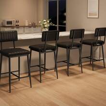 Juego de 2 taburetes de bar con respaldo y reposapiés, taburetes de bar de altura de mostrador de 2 con cojín grueso y patas de metal engrosadas para isla, barra de mostrador, cocina - NEGRO 2 PIEZAS - Ver 4