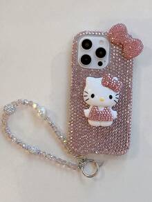 Sanrio 1pc Luxury Full Crystal DIY Bracelet Pendant, Compatible With IPhone 11/12/13/14/15/16/17/Pro Max - Pink - View 2