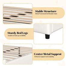 MERAX Queen Size Upholstered PU Leather Bed Frame, With Butterfly Shaped Headboard And Footboard, Platform Bed Frame With Gold Metal Decorations, No Box Spring Needed, Beige - Màu be (Giường Queen) - Xem 6