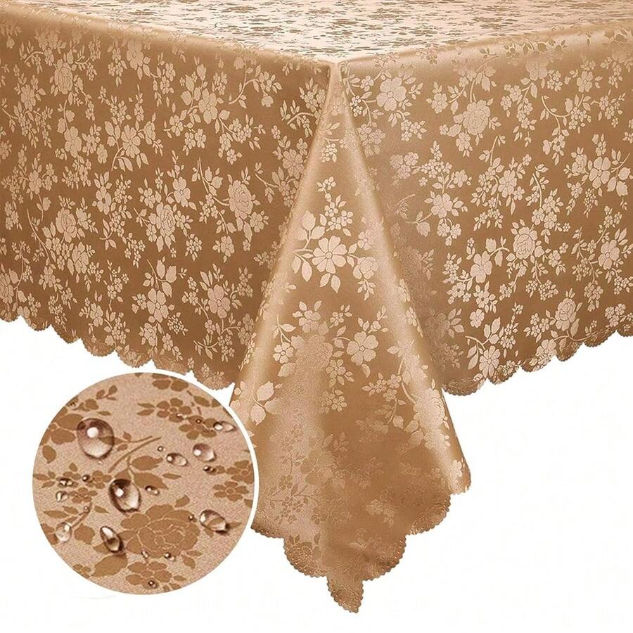 Mantel rectangular Smiry, manteles de vinilo resistentes y impermeables, cubierta de mesa lavable y limpiable para cocina y comedor (Marrón, 152,4 cm x 259,1 cm) - Marrón, 102 pulgadas x 60 pulgadas, rectangular - Ver 1