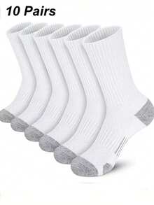 5/10 Pairs Black, White, Grey 3-Color Popular Plus Size Men's Basketball Sports Crew Socks, Work Socks - Multicolor - View 7