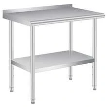 Mesa de trabajo de acero inoxidable resistente de 36 x 24 pulgadas, mesa de preparación comercial con estante inferior ajustable y protector contra salpicaduras para cocina de restaurante, bar, garaje de hotel - Plateado - Ver 1