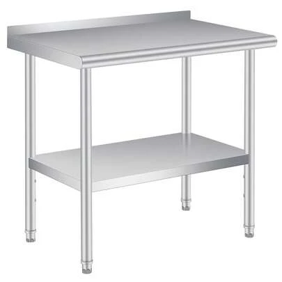 Mesa de trabajo de acero inoxidable resistente de 36 x 24 pulgadas, mesa de preparación comercial con estante inferior ajustable y protector contra salpicaduras para cocina de restaurante, bar, garaje de hotel