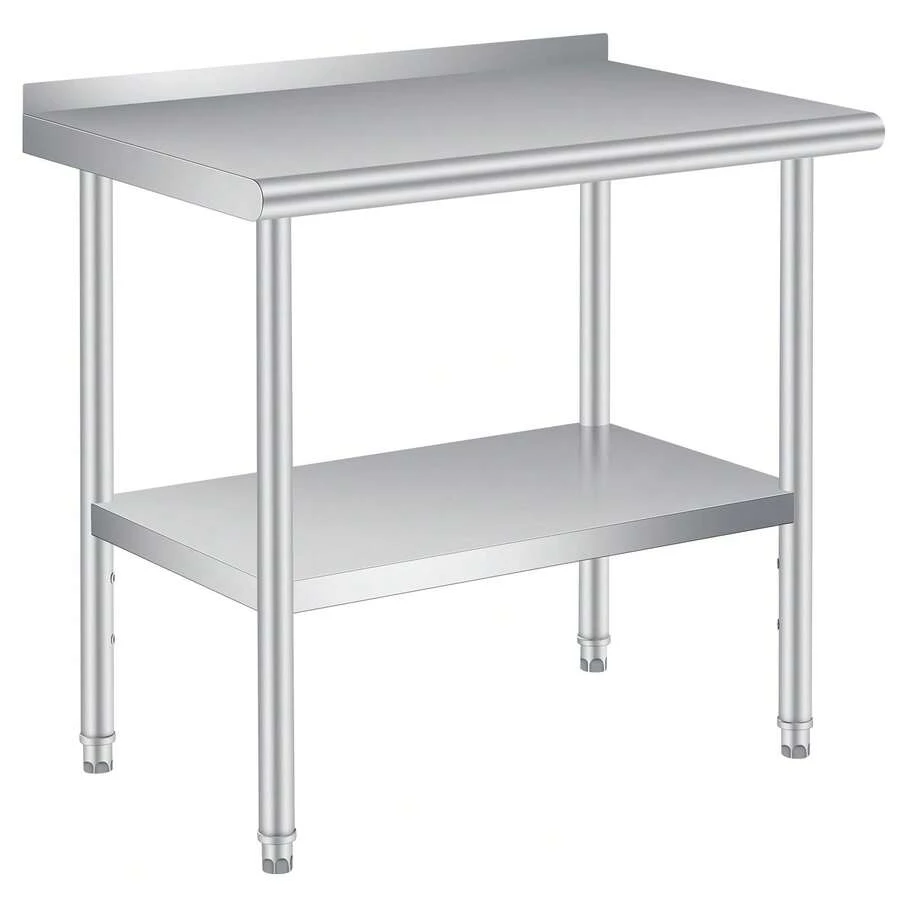 Mesa de trabajo de acero inoxidable resistente de 36 x 24 pulgadas, mesa de preparación comercial con estante inferior ajustable y protector contra salpicaduras para cocina de restaurante, bar, garaje de hotel - Plateado - Ver 1