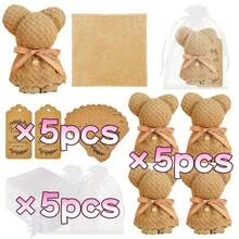 15pcs Bear & Coffee Themed Towel Set, Includes Cards And Gift Bag - Baby Shower Decorations, Kids Party Favors, Baby Shower Gifts, Party Supplies, Christmas Party Gifts, Party Presents - Brown - View 11