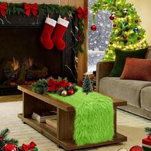 Green Christmas Table Runner 48 Inch, Fluffy Faux Fur Dresser Cover Top, Dresser Runners For Bedroom, Coffee Table, Vanity Desk, Birthday Christmas Party Home Decorations - Green - 查看 1