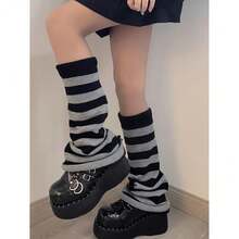 Women's Y2K 80s Leg Warmers Socks Rib Knit Boot Socks,OneSize,BlackGrey - Black Grey - View 6
