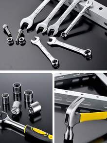 48件套家用多功能工具箱套装，包含各种五金工具、木工和汽车维修工具