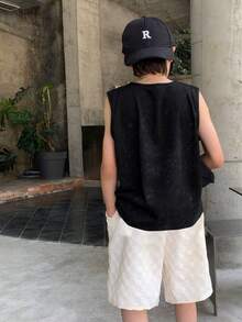 1pc Tween Boys Fashionable Casual Sleeveless Tank Top, Versatile For Summer - Black - View 4