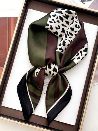 1pc Luxury Vintage Leopard Print Scarf Shawl, Versatile Accessory For Casual, Professional, Suit, Tie Matching
