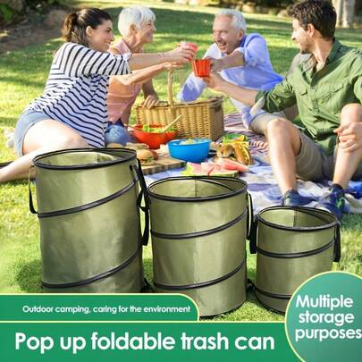 Collapsible Car Trash Can & Outdoor Camping Garbage Bin, Large Capacity Foldable Waste Container Made Of Leak-Proof Oxford Cloth With Handle, Portable Folding Storage Bag, Suitable For Car Travel, Camping, Picnic And Outdoor Activities, Easy To Store And Space-Saving, Reusable Garbage Organizer