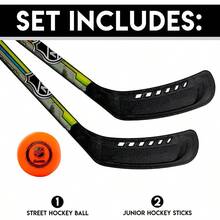 Franklin Sports  Street Hockey Stick Set - Includes 2 Youth Street Hockey Sticks + (1) Outdoor Roller Hockey Ball - Perfect Hockey Starter Set for - NaranjaAzul - Ver 2