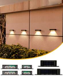 4 piezas Luces de pared solares mini, opciones de 1/2/3/4 bombillas LED, 1000 lúmenes de alta luminosidad, con sensor solar, se encienden automáticamente desde el anochecer hasta el amanecer, adecuadas para jardín, patio, garaje - Multicolor - Ver 1