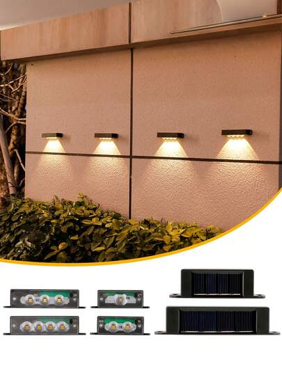 4pcs Mini Solar Wall Lights, 1/2/3/4 LED Bulbs Options, 1000 Lumens High Brightness, With Solar Sensor, Automatically Lights Up From Dusk To Dawn, Suitable For Garden, Yard, Garage