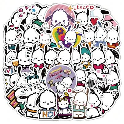 Sanrio 50 Sheets Whimsical Pochacco Sticker Set - Removable Cartoon Decals For Journals & DIY Crafts Scrapbook Supplies Scrapbook Stationery Stickers