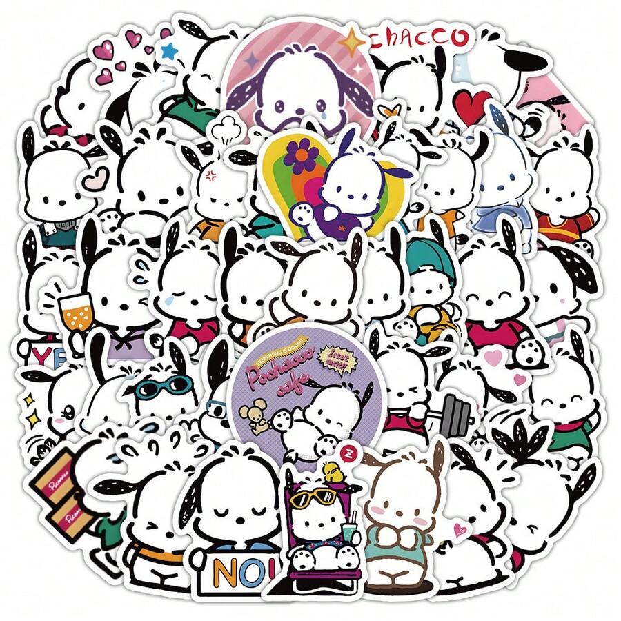 Sanrio 50 Sheets Whimsical Pochacco Sticker Set - Removable Cartoon Decals For Journals & DIY Crafts Scrapbook Supplies Scrapbook Stationery Stickers
