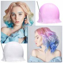 Reusable Silicone Hair Dye Cap, Multi-Color Hair Dye Cap With Metal Hook, Home Salon Hair Coloring Tool Silicone Dye Cap (Blue, White, Pink) - Multicolor - View 6