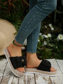 Women's Summer Vacation Bohemian Style Platform Slippers - Black - View 2