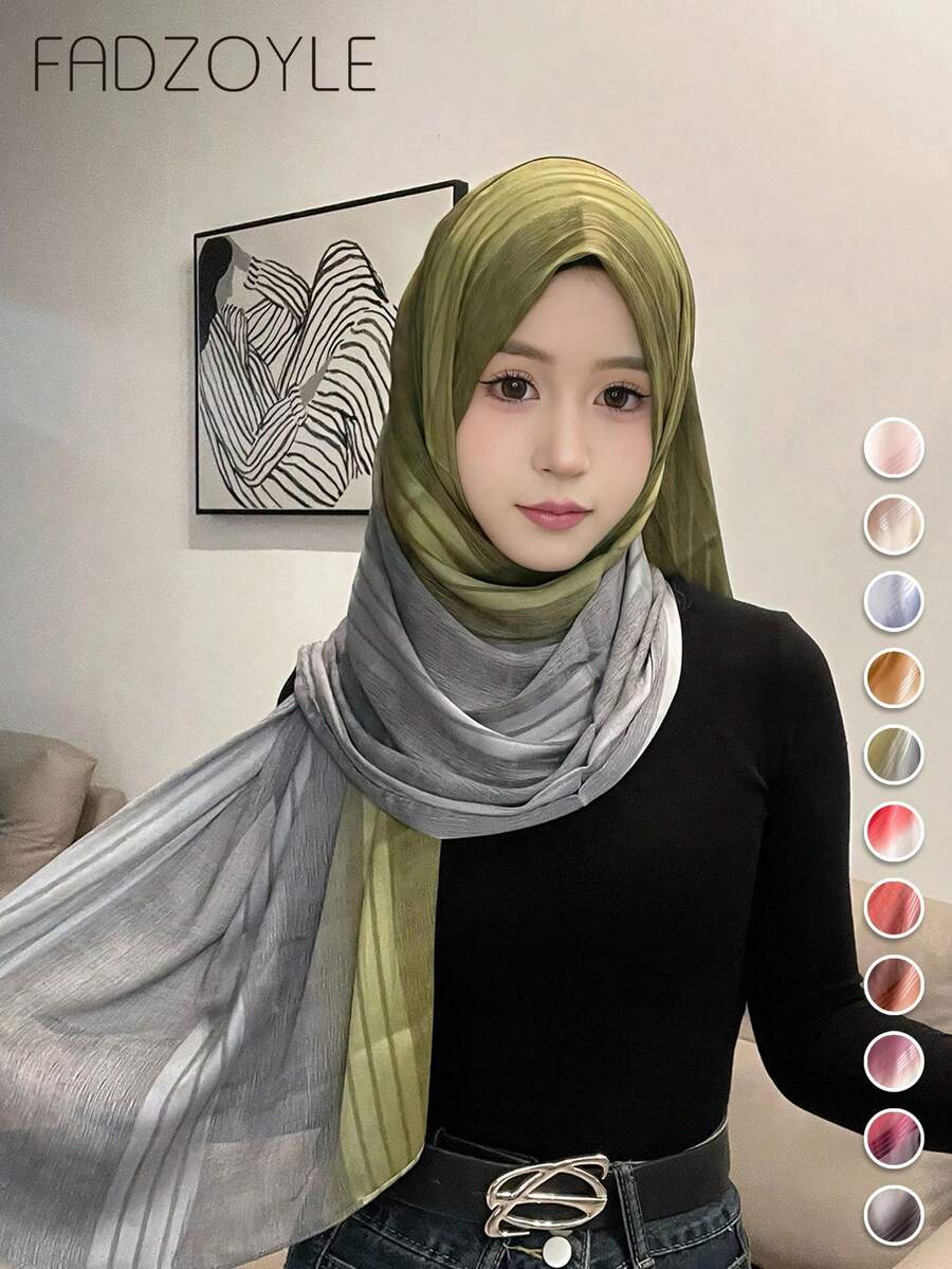 FADZOYLE 1 chiếc khăn choàng kẻ sọc ombre, đa năng cho mọi mùa, ấm áp vào mùa đông, che nắng mùa hè, thiết kế dài độc đáo, phù hợp cho mặc hàng ngày, váy dự tiệc, đám cưới, áo choàng, lớp lót, khăn che mặt cho phụ nữ, lễ hội, cầu nguyện và hành hương, khăn trùm đầu Hồi giáo mềm mại, cỡ lớn, váy dạ hội, tiệc tùng, du lịch, phụ kiện quà tặng