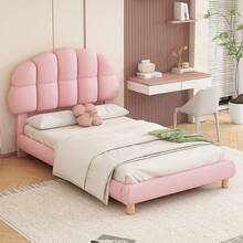 Single Bed 90x200cm, Children's Bed, Teen Bed, Upholstered Bed, Wooden Slatted Base, Fleece-Effect Fabric, Pink - Pink + Velvet - View 12