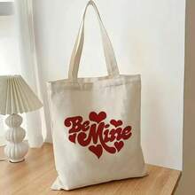 Women's Be Mine Hearts Tote Bag - Valentine's Day, Lightweight Canvas Shoulder Bag With Red Hearts, Spacious Shopper Purse Everyday, Travel,, Mother's Day - Cute Valentine's Present Her - 1件 白色 - 查看 5