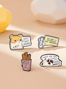1/4件装标语胸针卡通金属徽章创意英文字母饰品别针徽章服装胸针英文配饰背包装饰吊坠 - 彩色 - 查看 2