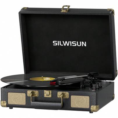 SILWISUN Vinyl Record Player 3 Speed Turntable With Bluetooth, Built In Battery, Portable Suitcase, Built In Speakers,Type-C Port 3.5mm Headphone Jack Aux In/RCA Out Pink For Home Decoration Gift Pink Green Black Brown