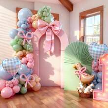 136pcs Goose Shaped Balloon Arch Set, Includes Heart Foil Balloons, Blue, Green, Pink, Apricot And Oblong Latex Balloons. Suitable For Birthday Party, Baby Shower, 1st Birthday Party, Fairy Theme Party, Princess Theme Party And Various Other Party Decorations. - Multicolor - View 6