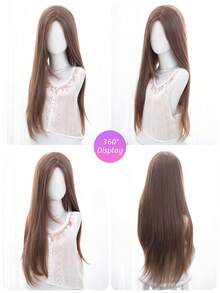 SHUDUO Tóc giả ren dài thẳng kiểu trán trước 5*1, tóc giả ren trán trước, tóc giả rẽ ngôi giữa, tóc giả màu nâu nhạt dài 30 inch, tóc giả bán dệt tự nhiên hàng ngày, mượt mà và chân thực (Không bao gồm phụ kiện) - Lanh nâu - Xem 7