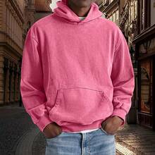 [Free Shipping]Mens Hoodies Oversized Unisex Acid Wash Hoodie Heavyweight Fleece Vintage Cotton Sweatshirt Men Women - B-hot Pink - 查看 5