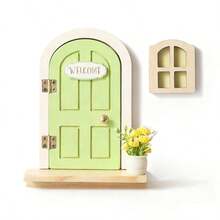 1pc New Nordic Style Cute Wooden Baby Room Decor, Children's Companion, Balcony Window Fairy Door, Princess Room Decoration - Green - View 6