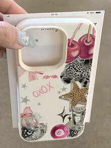 1 pieza Funda de teléfono con estampado de bola 8 blanca mate con textura personalizada, lazo rojo y estampado de leopardo, compatible con iPhone 16 Pro Max, 17/16/15/14 Plus, 13/12/11, Series - Multicolor - Ver 3