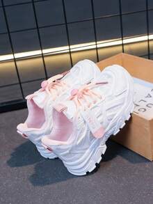 ‌Zapatillas deportivas infantiles para niñas y niños con diseño de detalles rosas y blancos, suela resistente, antideslizante y cómoda.‌ - Rosa - Ver 2