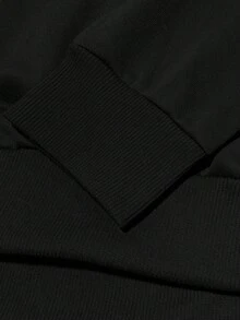 女士宽松圆领卫衣，连帽套头衫，休闲上衣，舒适秋季时尚 - 黑色 - 查看 7