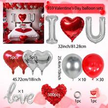Valentine's Day Balloon Set, Red & Gold Romantic Balloon Set, Includes Polyester Film Balloons With Red Heart LOVE Design, Red Rose Petals For Hotel Decoration, Valentine's Day Party, Wedding Anniversary Supplies - Multicolor - View 13