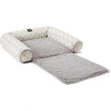 PET Kendall Fluted Geo Cozy Couch Protector Pet Bed, Cozy & Calming, Non-Slip Bottom, Machine Washable, Grey, Large 40"X23"X4" - Xám - Xem 3